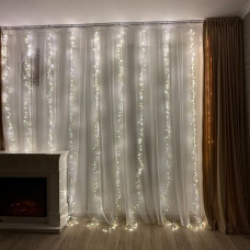 Світлодіодна Гірлянда завіса-штора Роса "Мішура" дощ 3x3м 900 LED, теплий білий з пультом керування (арт. 3492)