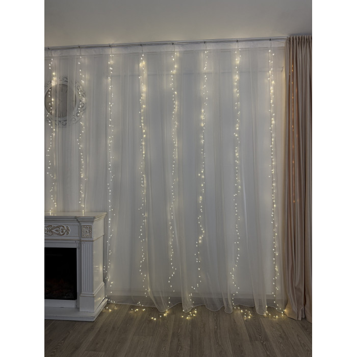 Світлодіодна гірлянда водоспад Роса Мішура дощ 3x3 м, 900 LED теплий білий, з пультом керування, 8 режимів
