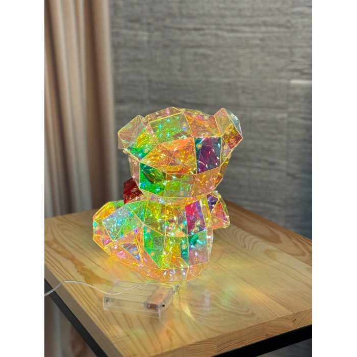 Новорічна прикраса малий Ведмедик з серцем голографічний з LED підсвічуванням