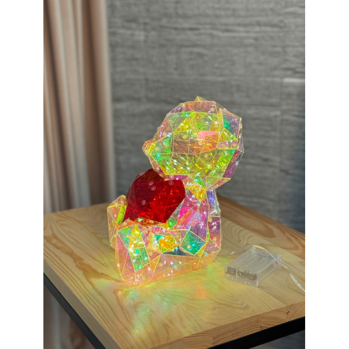 Новорічна прикраса малий Ведмедик з серцем голографічний з LED підсвічуванням