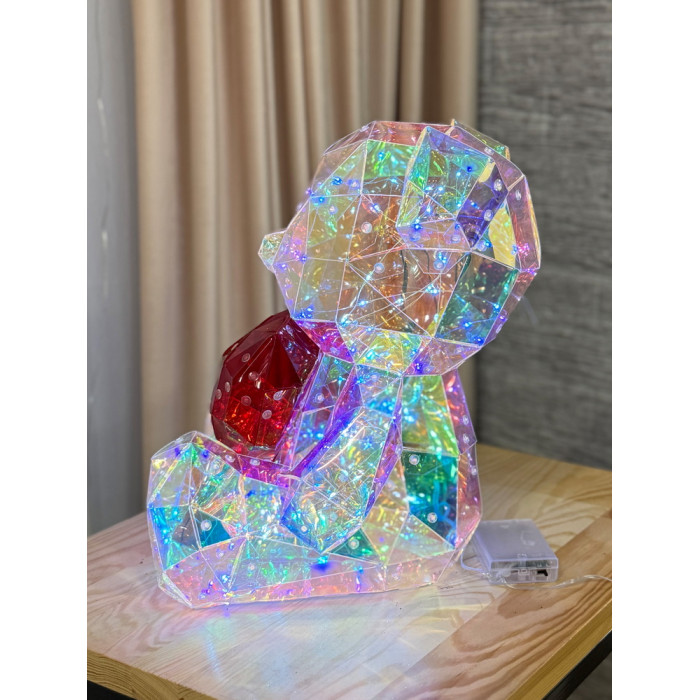 Новорічна прикраса великий Ведмедик з серцем голографічний з LED підсвічуванням