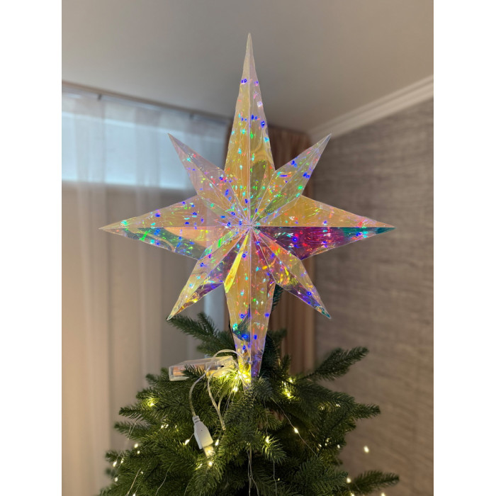 Christmas Decoration Tree Topper Large Star Holographic with LED Lighting