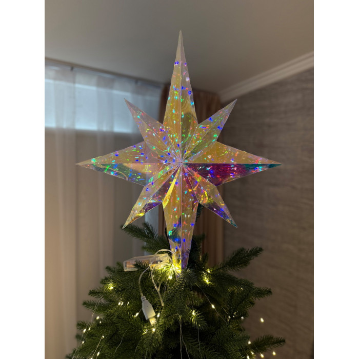 Christmas Decoration Tree Topper Large Star Holographic with LED Lighting