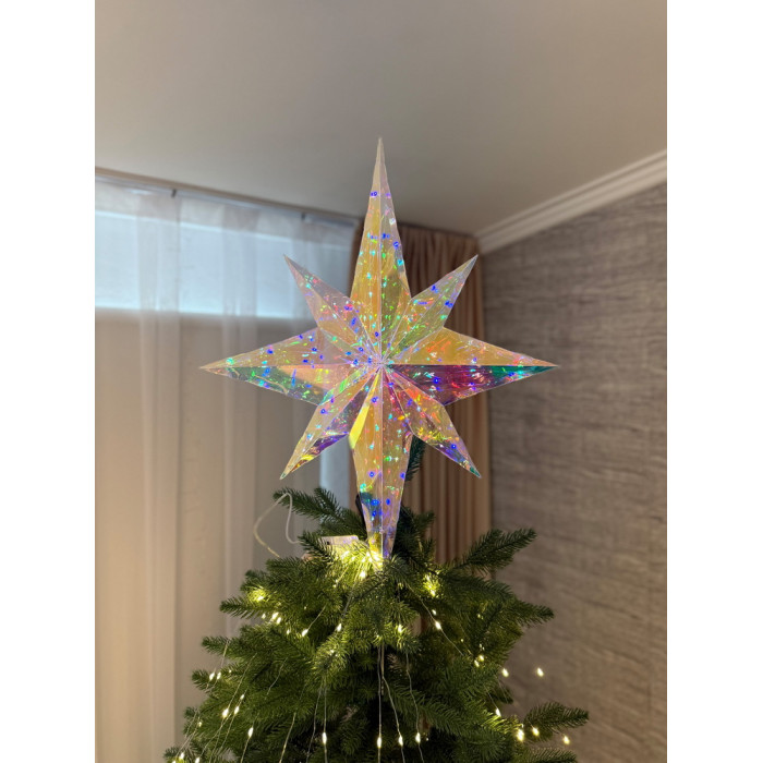 Christmas Decoration Tree Topper Large Star Holographic with LED Lighting