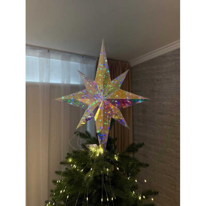 Christmas Decoration Tree Topper Large Star Holographic with LED Lighting