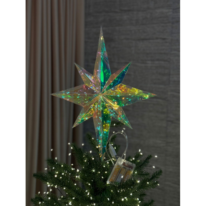 Christmas Decoration Tree Topper Medium Star Holographic with LED Lighting