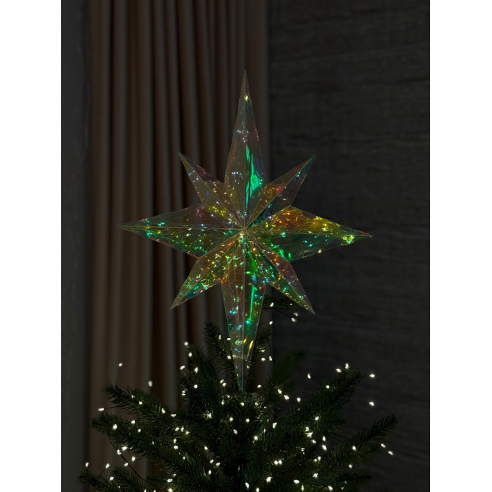 Christmas Decoration Tree Topper Medium Star Holographic with LED Lighting