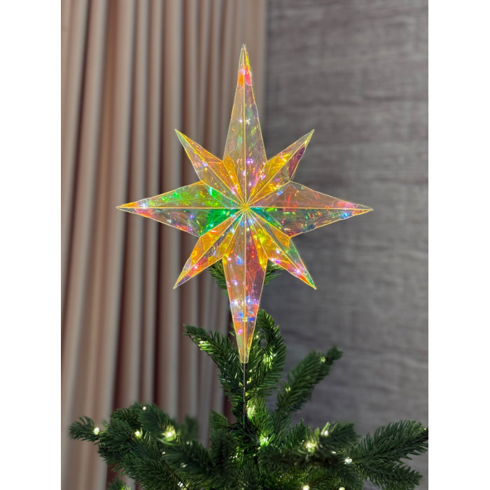 Christmas Decoration Tree Topper Small Star Holographic with LED Lighting