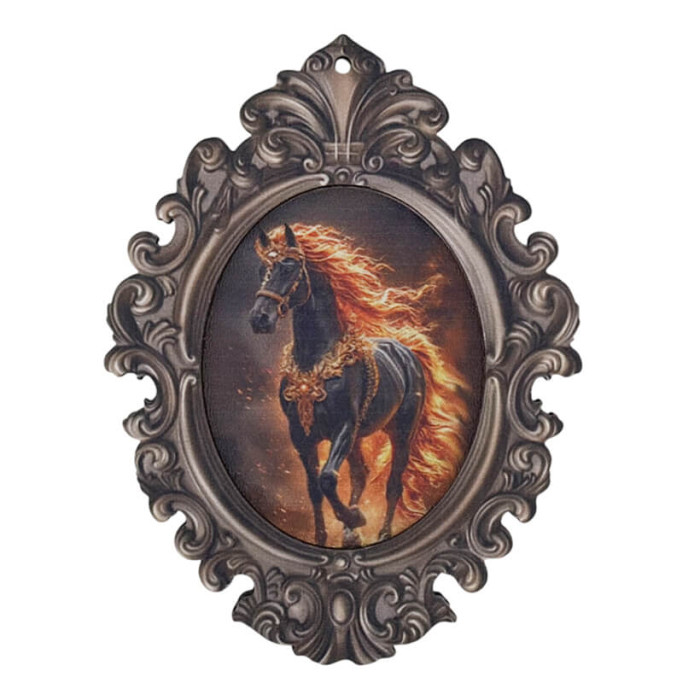 Прикраса новорічна Вогняний кінь у срібній рамці