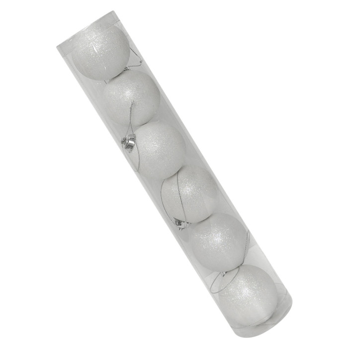 Новорічний набір ялинкових білих куль 6 см – 6 шт