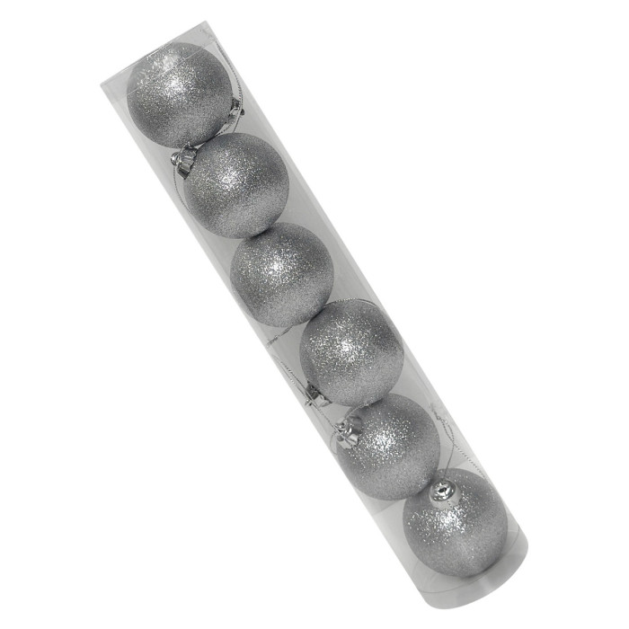Новорічний набір ялинкових срібних куль 6 см – 6 шт