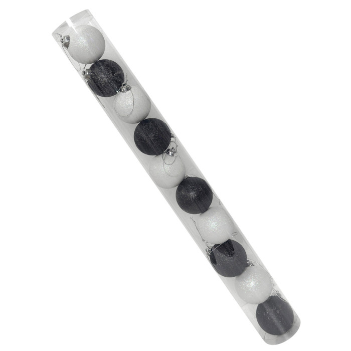 Новогодний набор ёлочных белых и черных шаров 6 см – 10 шт