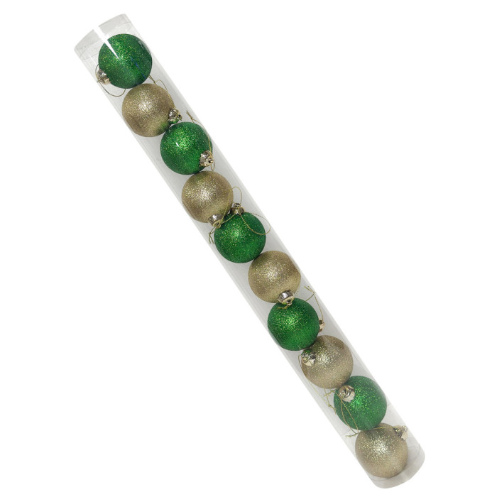 Новорічний набір ялинкових зелених та золотих куль 6 см – 10 шт