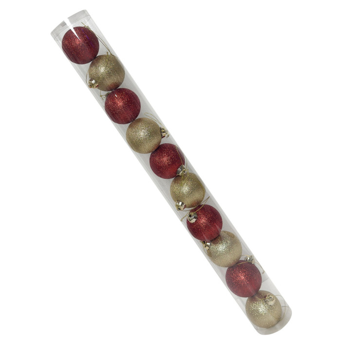 Новогодний набор ёлочных красных и золотых шаров 6 см – 10 шт