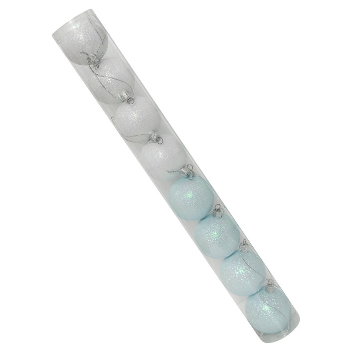 Новорічний набір ялинкових білих та блакитних куль 6 см – 8 шт