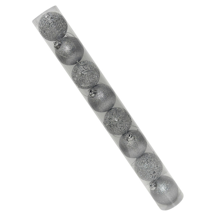 Новогодний набор ёлочных ажурных серебряных и серебряных шаров 6 см – 8 шт