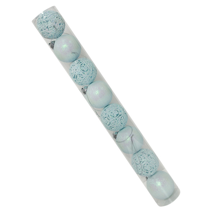 Новорічний набір ялинкових ажурних блакитних та блакитних куль 6 см – 8 шт