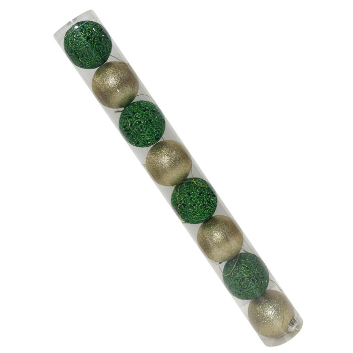 Новогодний набор ёлочных золотых и ажурных зелёных шаров 6 см – 8 шт