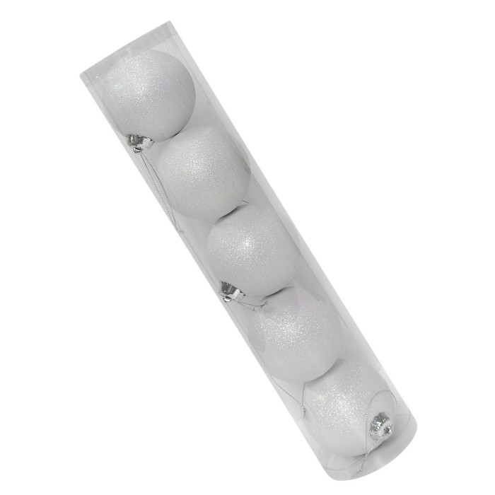 Новогодний набор ёлочных белых шаров 8 см – 5 шт