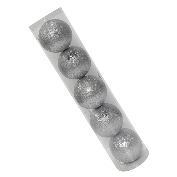 Новорічний набір ялинкових срібних куль 8 см – 5 шт