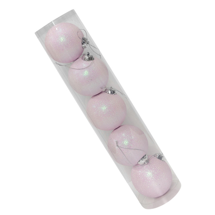Новорічний набір ялинкових рожевих куль 8 см – 5 шт