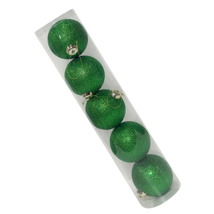 Новогодний набор ёлочных зеленых шаров 8 см – 5 шт