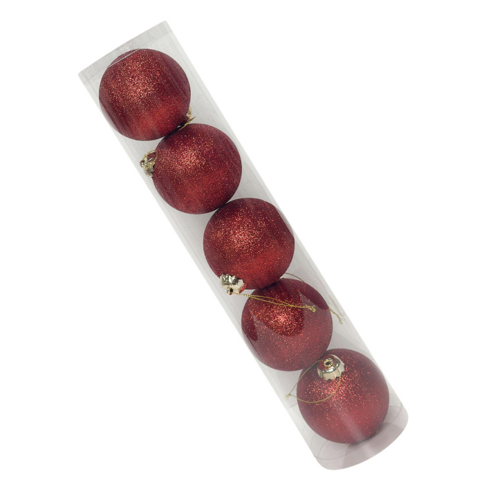 Новорічний набір ялинкових червоних куль 8 см – 5 шт