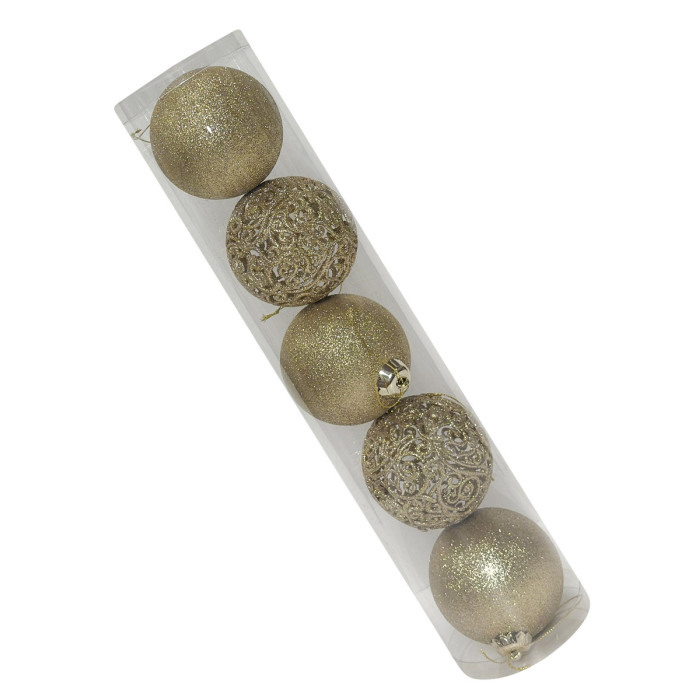 Новогодний набор ёлочных ажурных золотых и золотых шаров 8 см – 5 шт