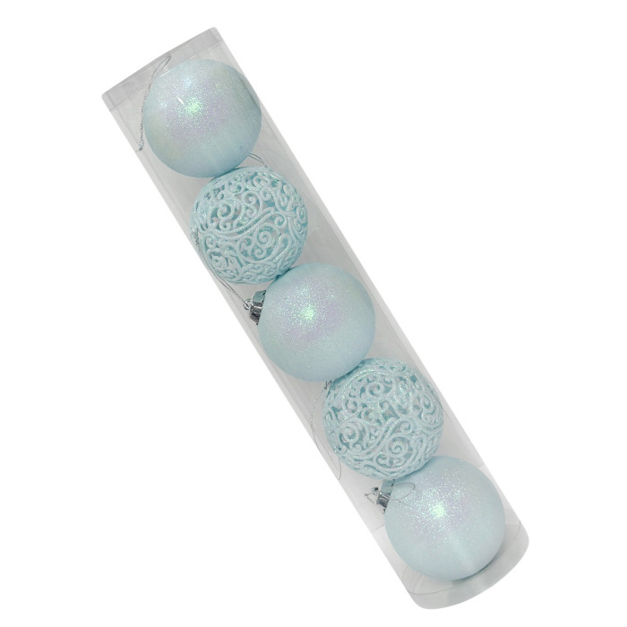 Новогодний набор ёлочных ажурных голубых и голубых шаров 8 см – 5 шт