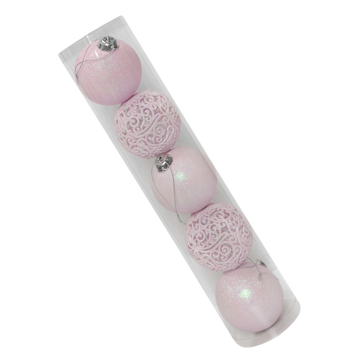 Новорічний набір ялинкових ажурних рожевих та рожевих куль 8 см – 5 шт