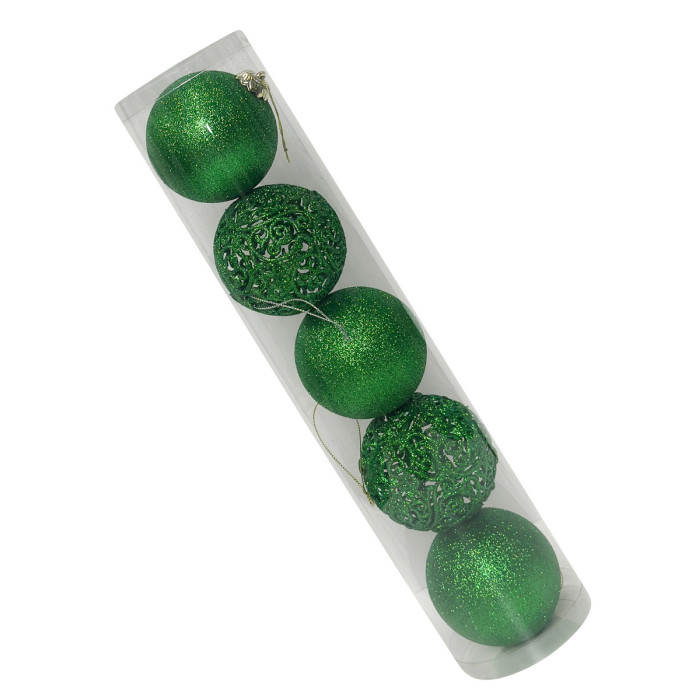 Новогодний набор ёлочных ажурных зеленых и зеленых шаров 8 см – 5 шт