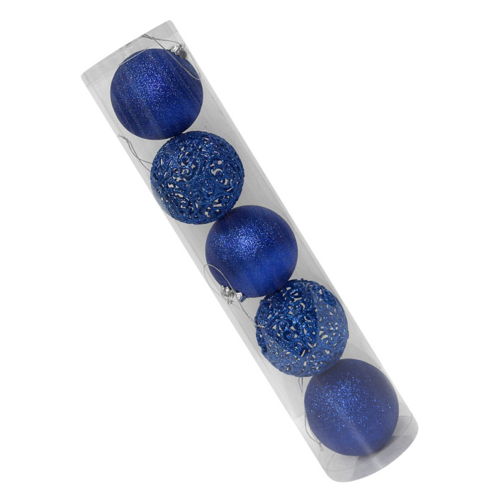 Новорічний набір ялинкових ажурних синіх та синіх куль 8 см – 5 шт