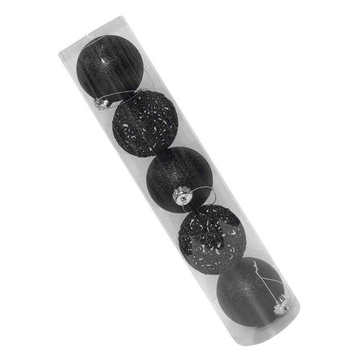 Новогодний набор ёлочных ажурных черных и черных шаров 8 см – 5 шт