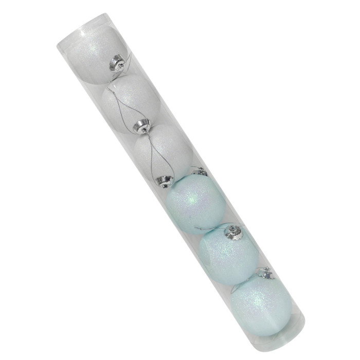 Новогодний набор ёлочных белых и голубых шаров 8 см – 6 шт