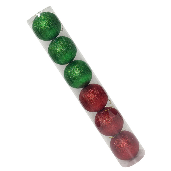 Новорічний набір ялинкових червоних та зелених куль 8 см – 6 шт