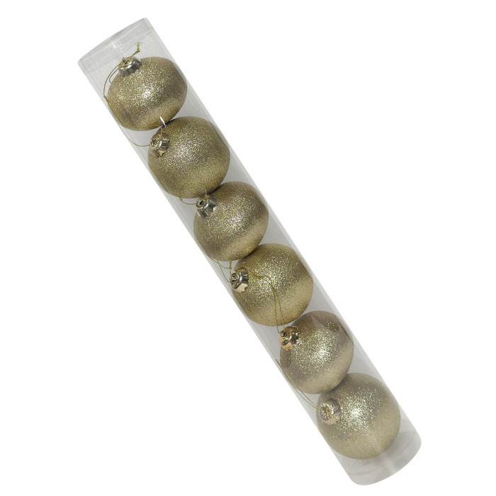 Новогодний набор ёлочных золотых волчков и золотых шаров 8 см – 6 шт