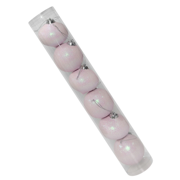 Новогодний набор ёлочных розовых волчков и розовых шаров 8 см – 6 шт