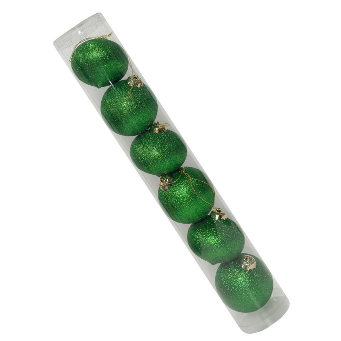 Новогодний набор ёлочных зеленых волчков и зеленых шаров 8 см – 6 шт