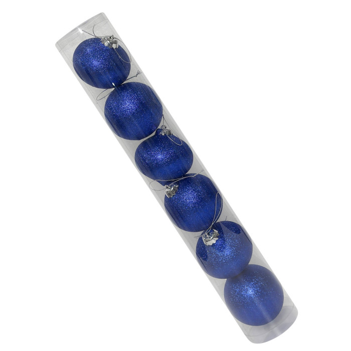 Новорічний набір ялинкових синіх дзиґ та синіх куль 8 см – 6 шт