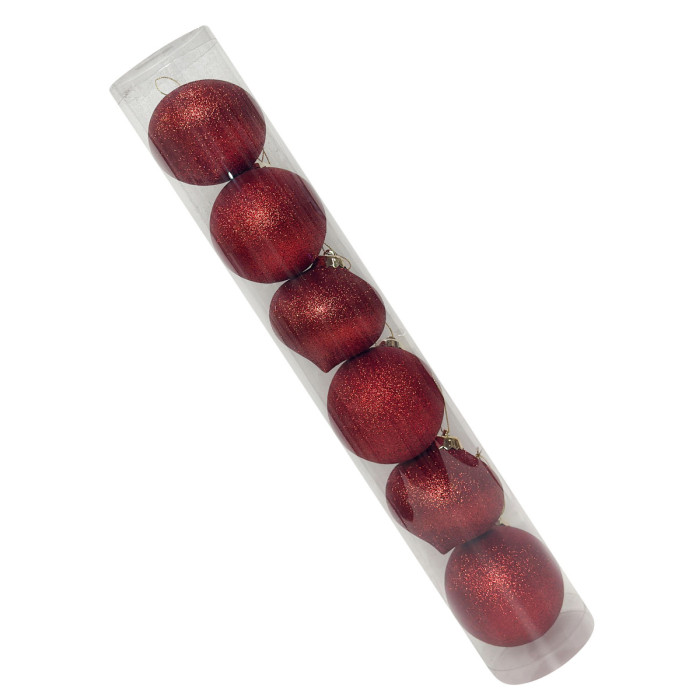 Новогодний набор ёлочных красных волчков и красных шаров 8 см – 6 шт