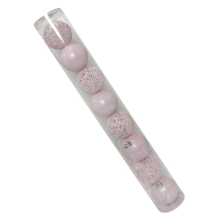 Новогодний набор ёлочных ажурных розовых и розовых шаров 8 см – 8 шт