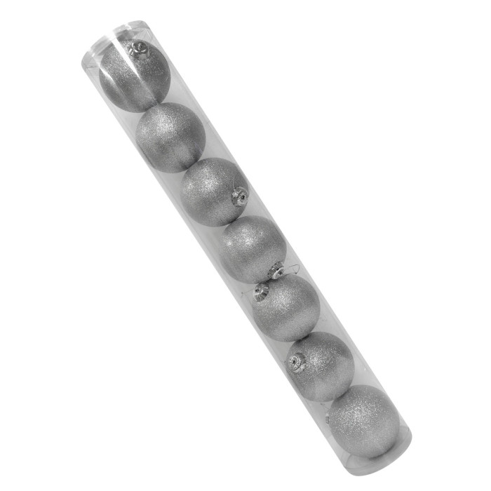 Новогодний набор ёлочных серебряных шаров 10 см – 7 шт