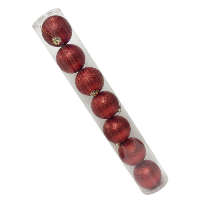 Новорічний набір ялинкових червоних куль 10 см – 7 шт