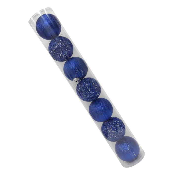 Новорічний набір ялинкових синіх куль та синіх ажурних куль 10 см – 7 шт