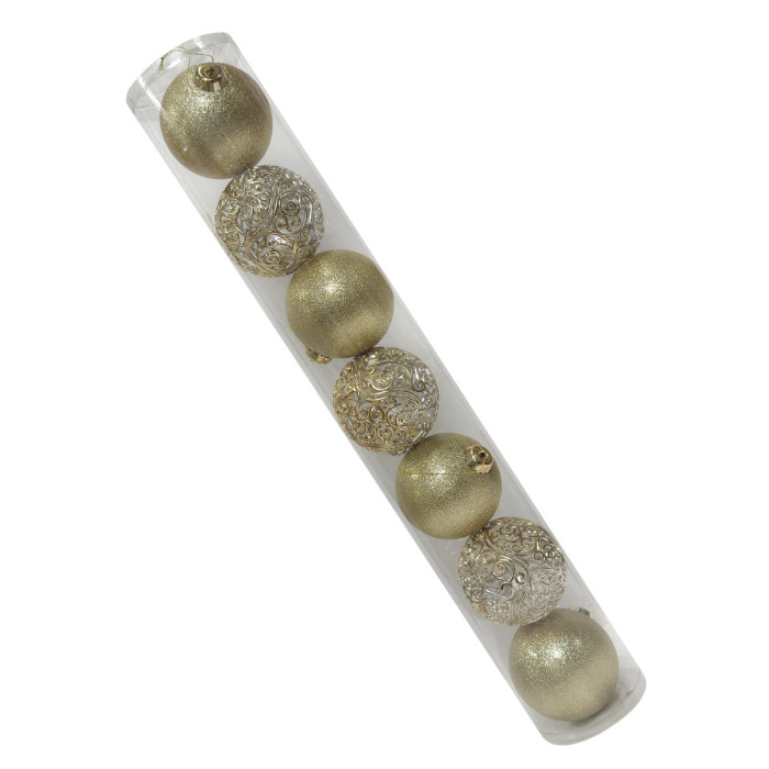 Новогодний набор ёлочных золотый блеск ажурных шаров и золотых шаров 10 см – 7 шт