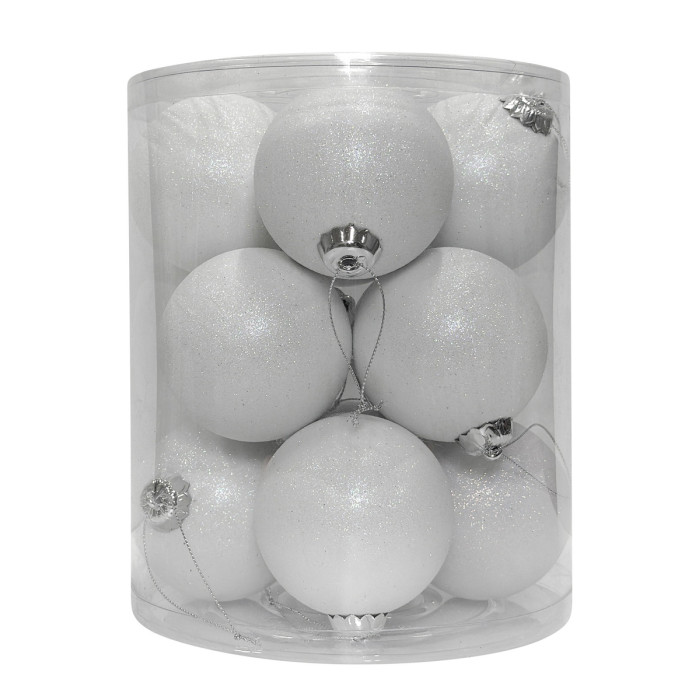 Новорічний набір ялинкових білих куль 8 см – 12 шт