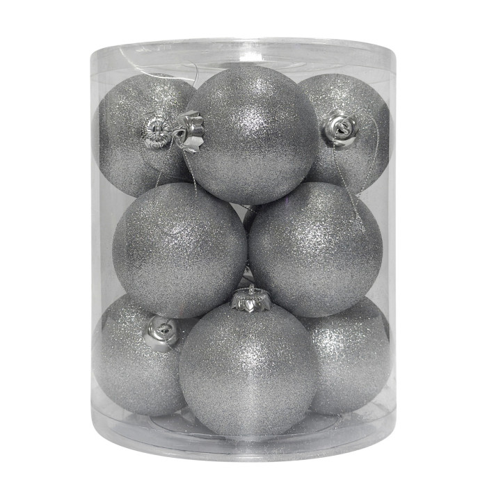 Новогодний набор ёлочных серебряных шаров 8 см – 12 шт