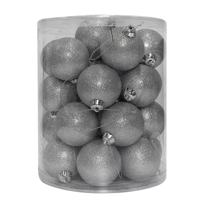 Новорічний набір ялинкових срібних куль 6 см – 28 шт