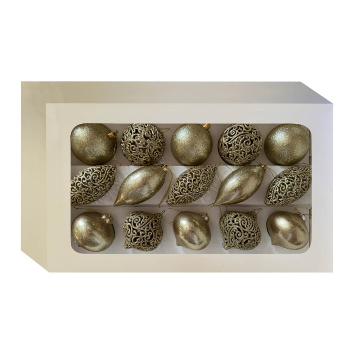 Новорічний набір ялинкових прикрас золотих – 15шт