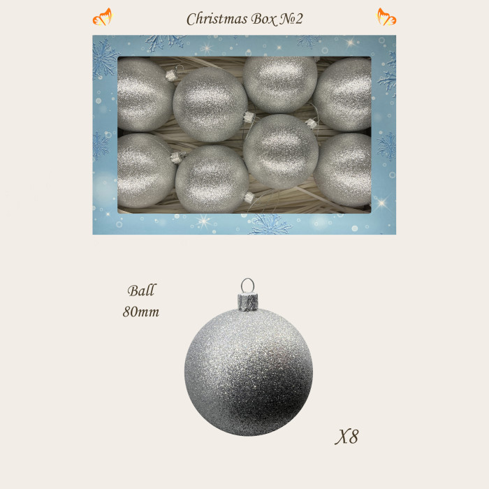 Christmas tree ornaments set box-2 silver – 8pcs